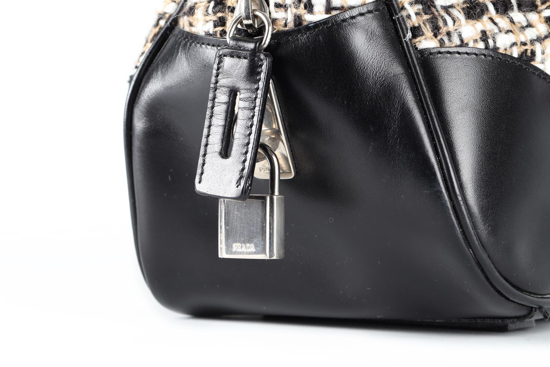 PRADA BLACK TWEED AND LEATHER SHOULDER BAG
