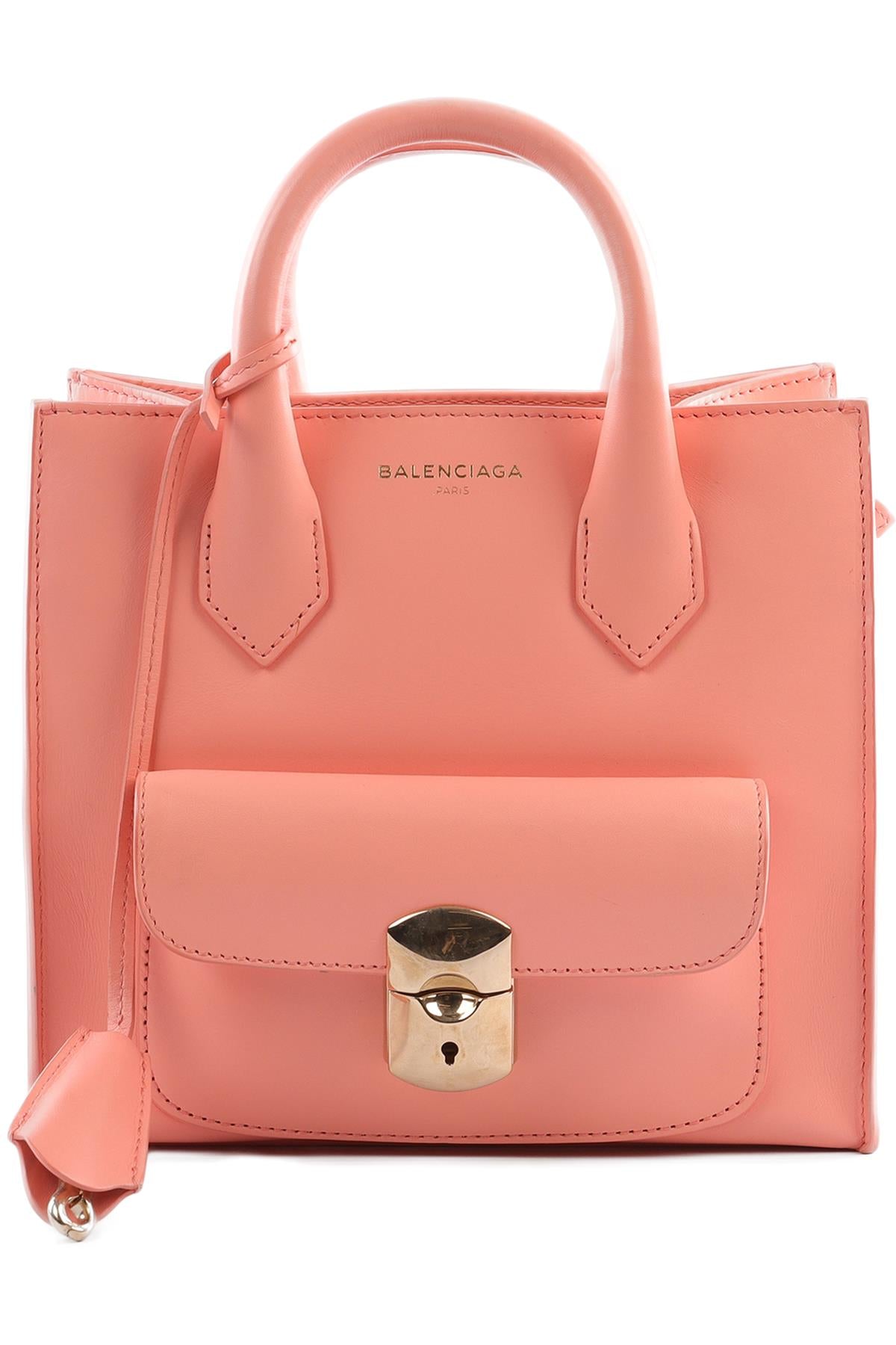 BALENCIAGA PINK PADLOCK ALL AFTERNOON MINI LEATHER TOTE BAG