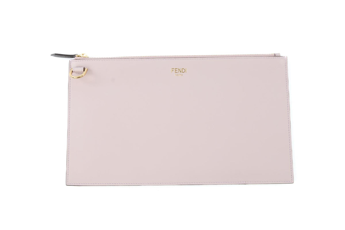 FENDI PINK 2025 FLAT POUCH MEDIUM LEATHER CLUTCH