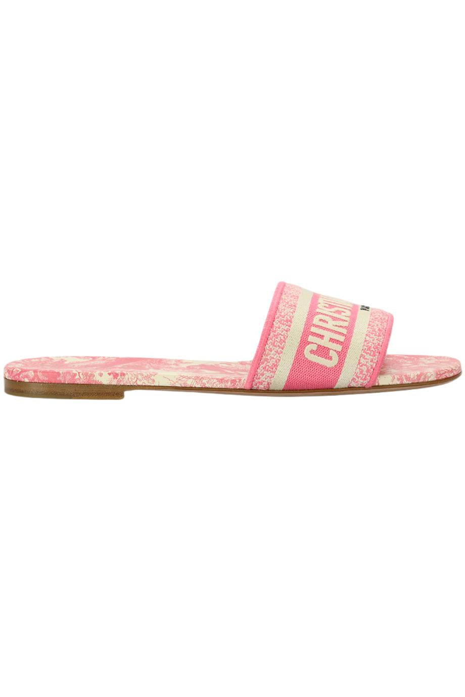 CHRISTIAN DIOR DWAY LOGO DETAILED TOILE DE JOUY LEATHER SLIDES EU 38 UK 5 US 8
