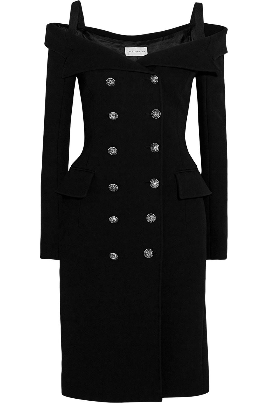 FAITH CONNEXION OFF THE SHOULDER CREPE TUXEDO DRESS FR 38 UK 10
