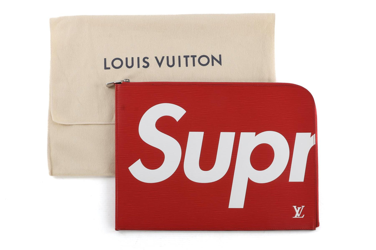 LOUIS VUITTON + SUPREME RED 2017 POCHETTE JOUR GM EPI LEATHER CLUTCH