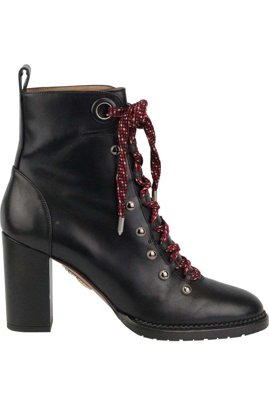 AQUAZZURA HIKER LACE UP STUDDED LEATHER ANKLE BOOTS EU 37.5 UK 4.5 US 7.5