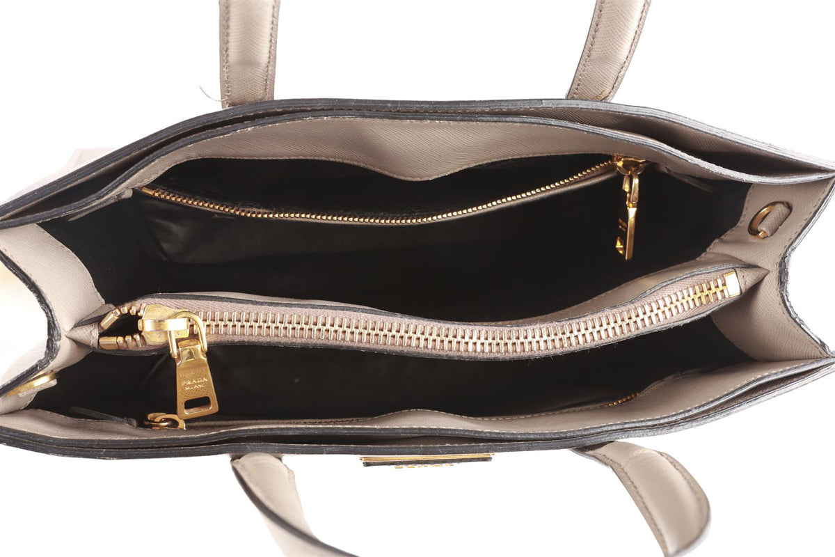 PRADA GREY SOFT TRIPLE POCKET SAFFIANO LEATHER TOTE BAG