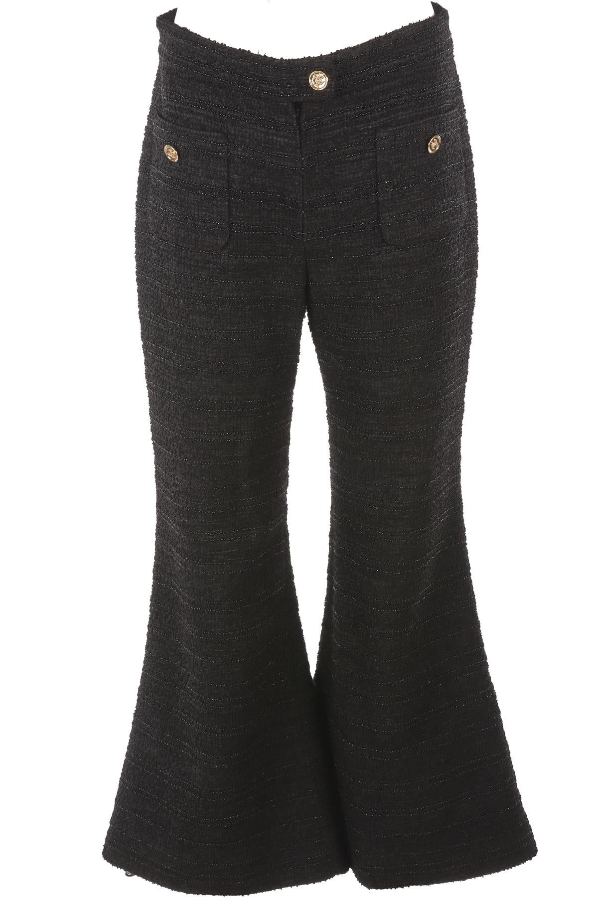 CHANEL BLACK 2023 TWEED FLARED PANTS FR 40 UK 12