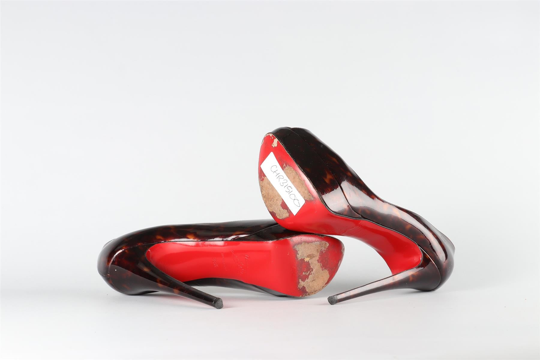 CHRISTIAN LOUBOUTIN BROWN PATENT LEATHER PLATFORM PUMPS EU 38.5 UK 5.5 US 8.5