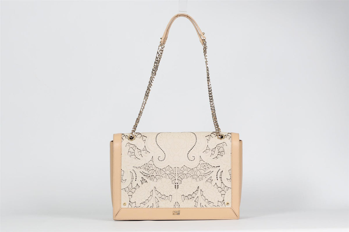 CAVALLI CLASS LASER CUT LEATHER SHOULDER BAG