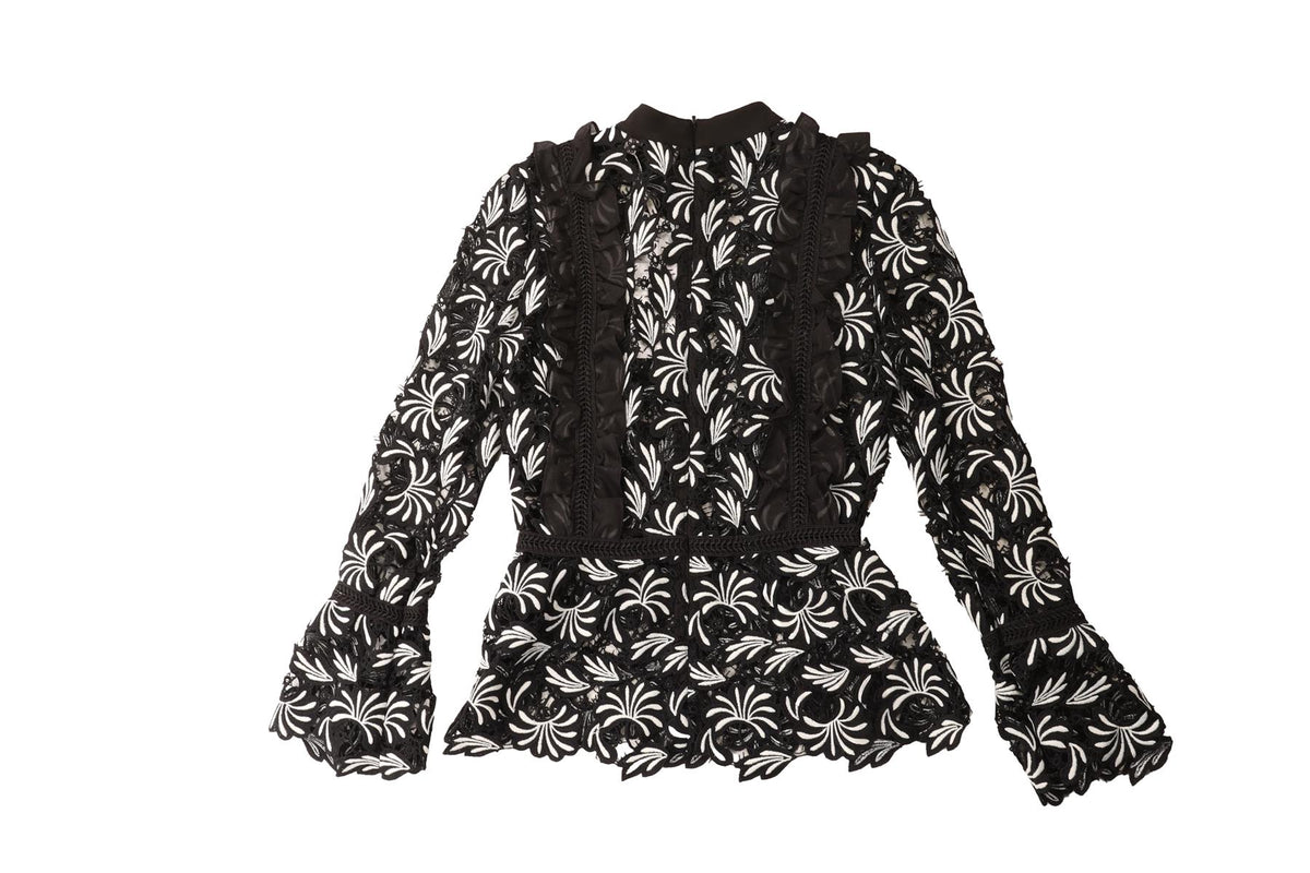 SELF-PORTRAIT BLACK CROCHET TOP UK 8