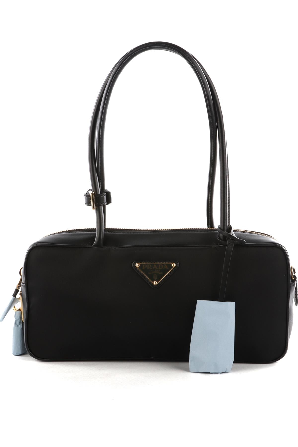 PRADA BLACK RE-NYLON LEATHER AND NYLON SHOULDER BAG
