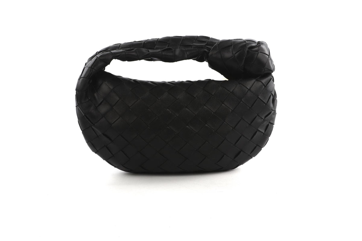 BOTTEGA VENETA BLACK JODIE MINI INTRECCIATO LEATHER TOTE BAG
