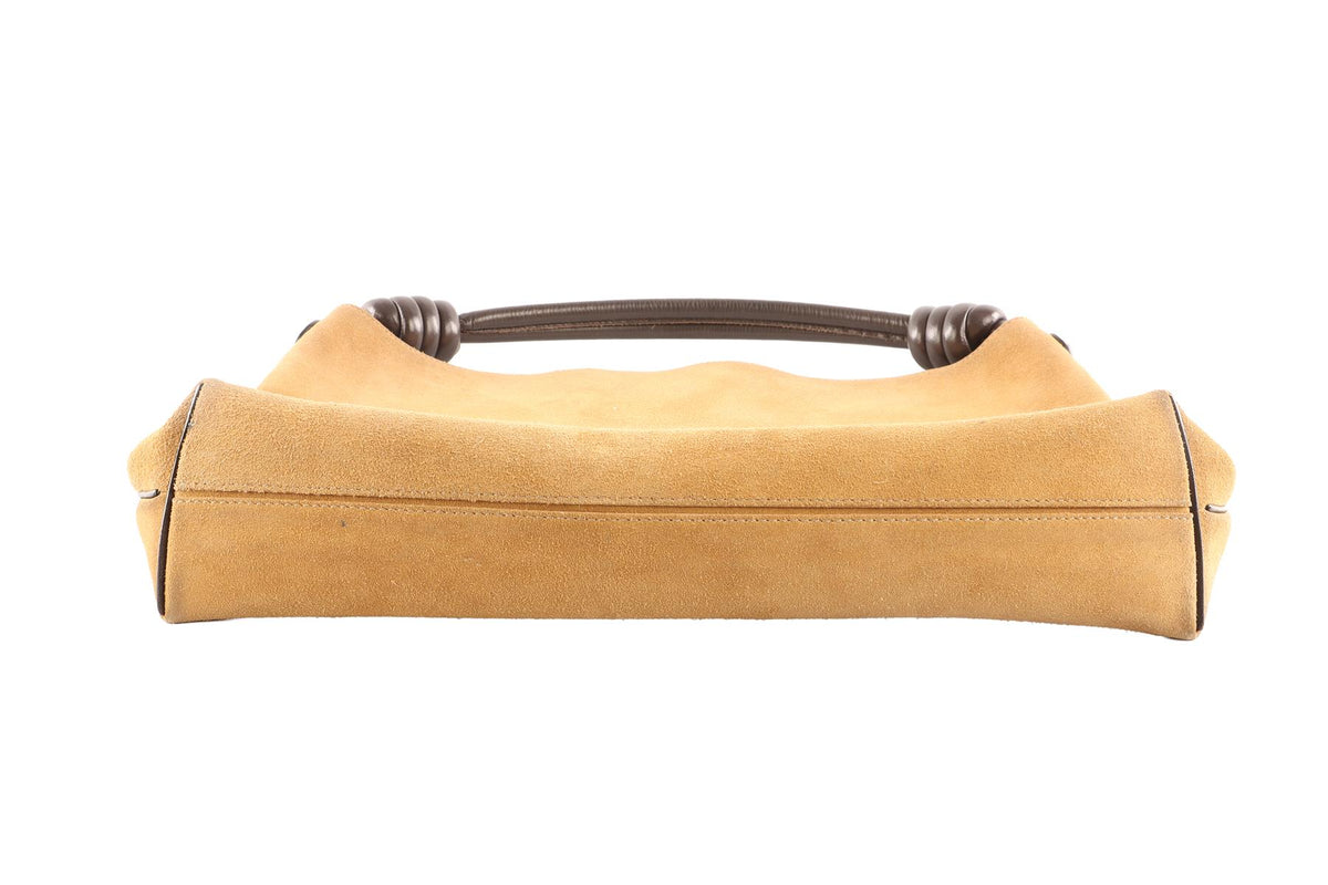 LOEWE BEIGE FLAMENCO KNOT HOBO SUEDE SHOULDER BAG