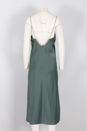 BA&SH GREEN SATIN MAXI DRESS UK 10