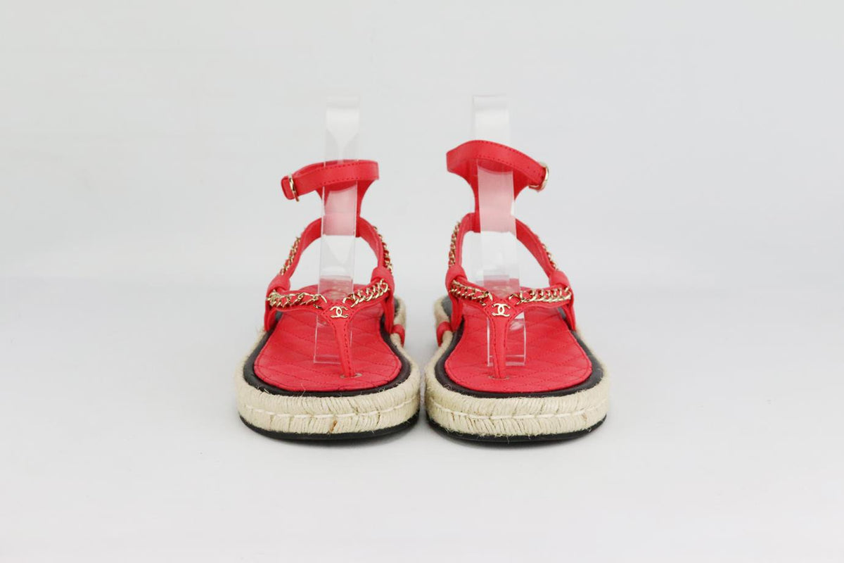 CHANEL 2021 CC DETAILED CHAIN AND LEATHER ESPADRILLE SANDALS EU 38 UK 5 US 8