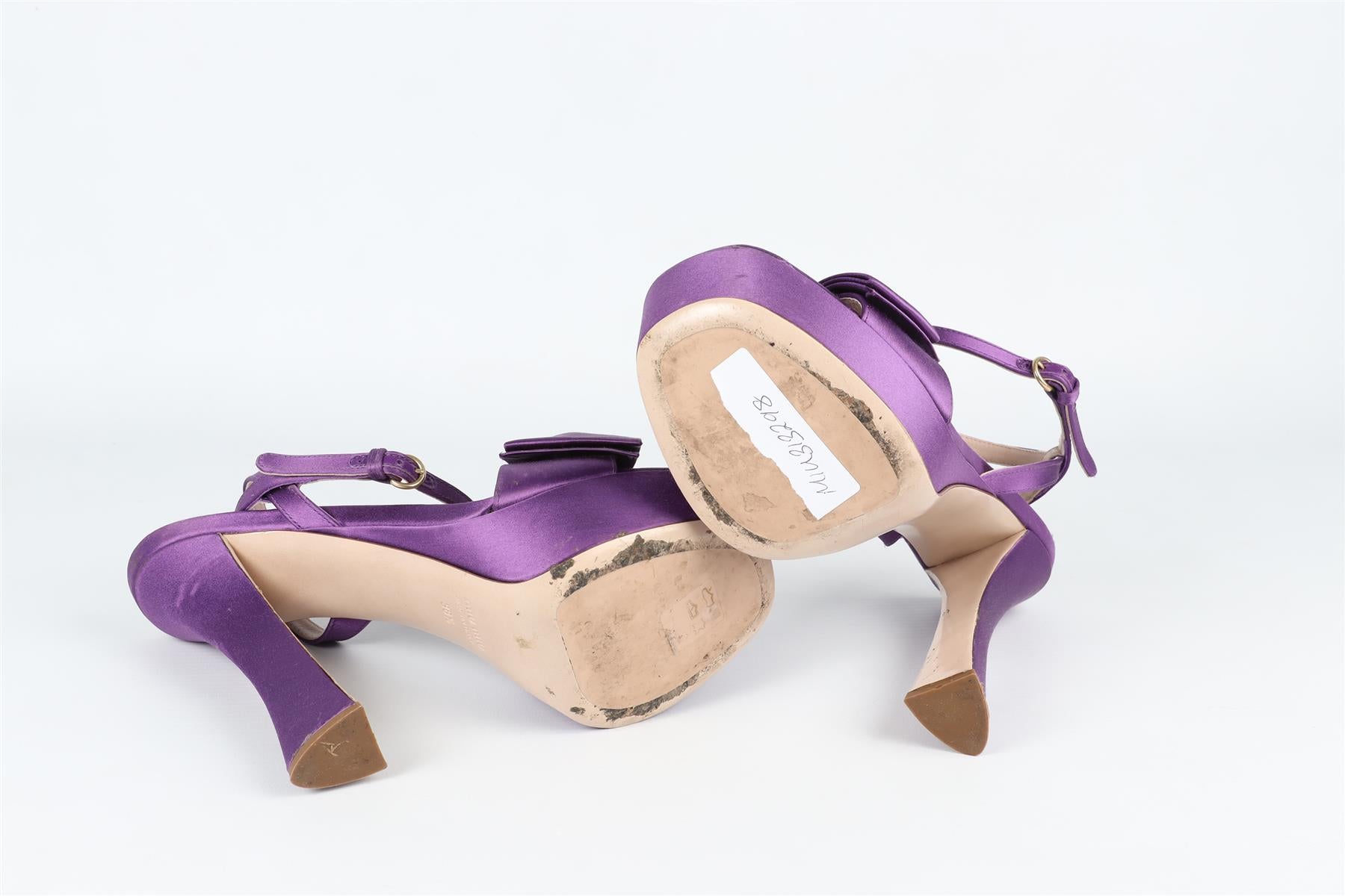 MIU MIU PURPLE SATIN PLAFORM SANDALS EU 38.5 UK 5.5 US 8.5