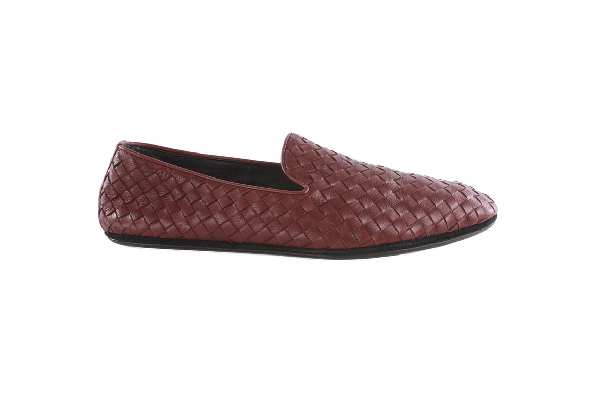 BOTTEGA VENETA BURGUNDY MEN'S INTRECCIATO LEATHER LOAFERS EU 42.5 UK 8.5 US 9.5