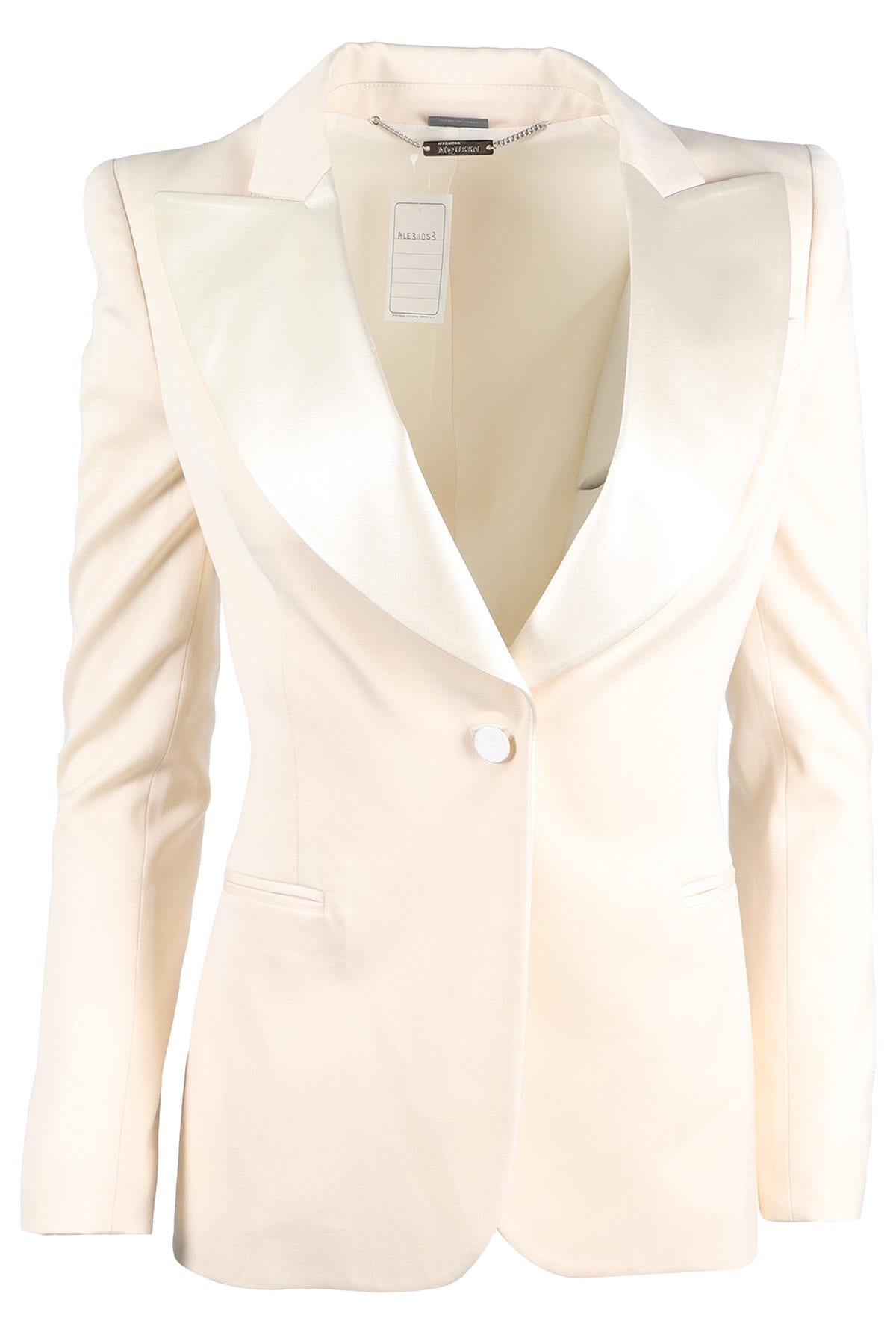 ALEXANDER MCQUEEN IVORY SILK AND WOOL BLEND BLAZER IT 38 UK 6