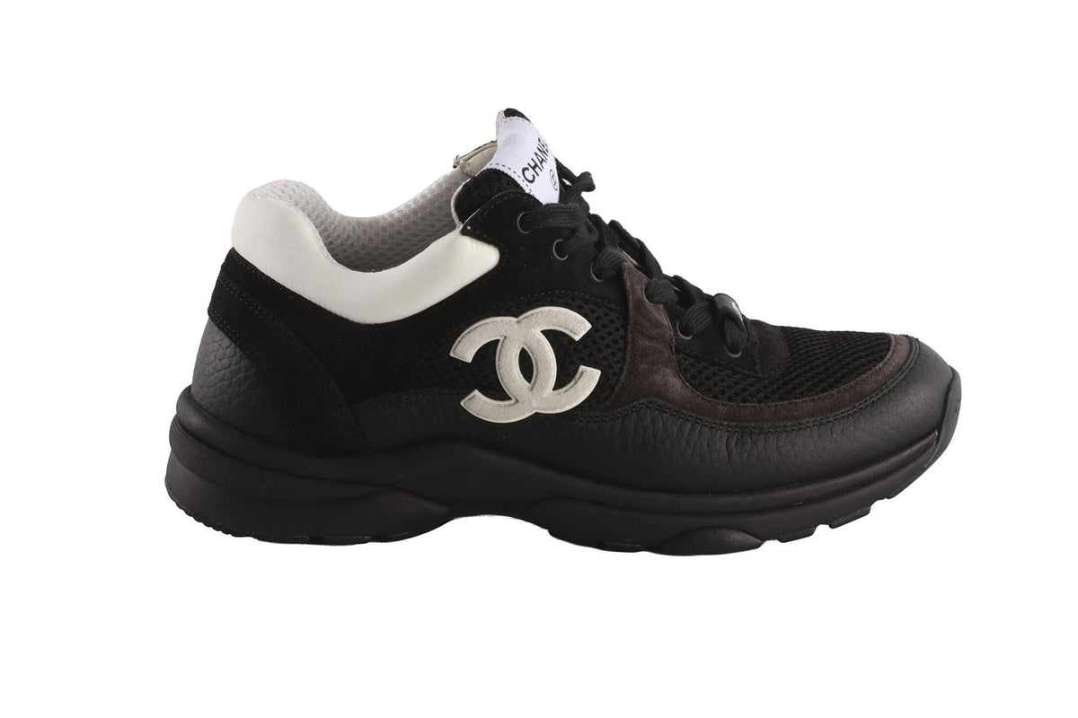 CHANEL BLACK CC SUEDE SNEAKERS EU 37 UK 4 US 7
