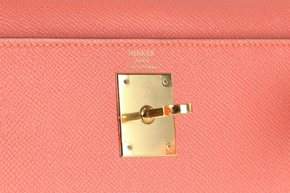 HERMÈS PINK 2014 KELLY SELLIER 28 CM EPSOM LEATHER BAG IN FLAMINGO