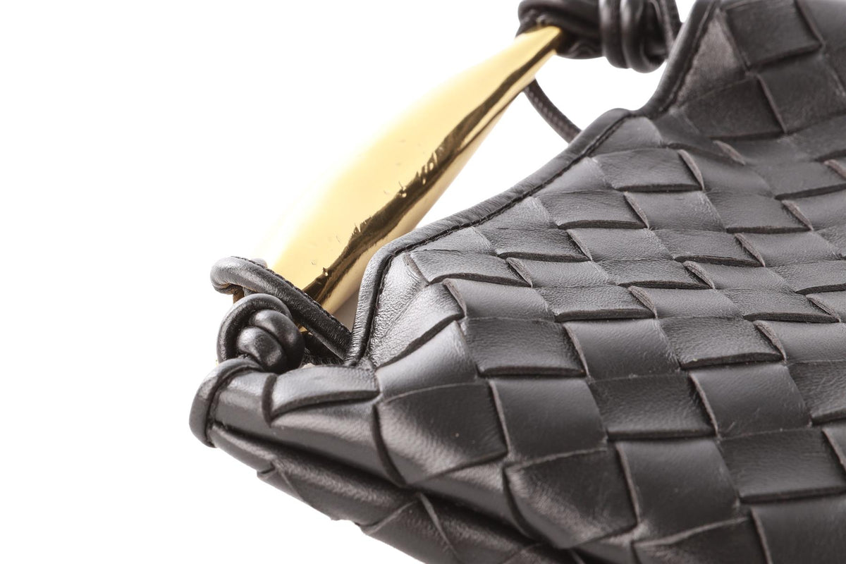 BOTTEGA VENETA BLACK SARDINE MINI INTRECCIATO LEATHER SHOULDER BAG