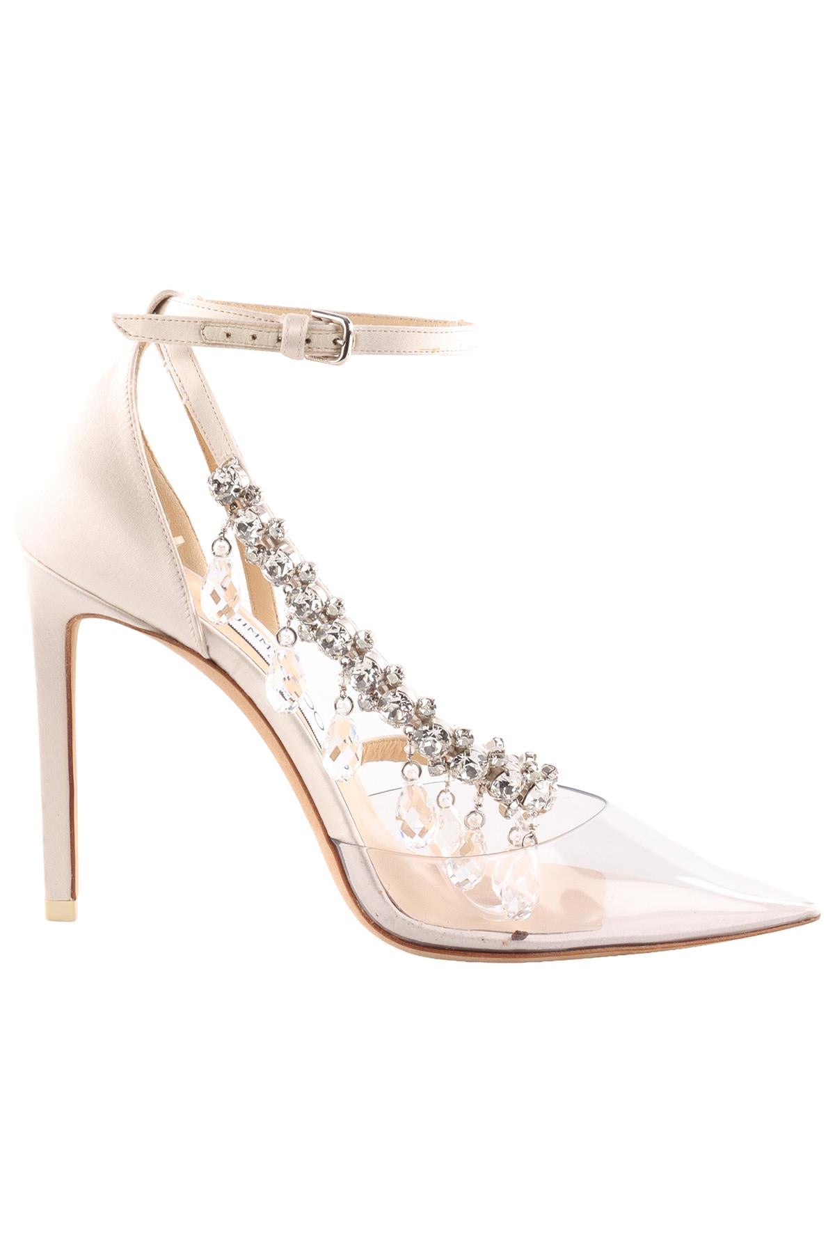 JIMMY CHOO WHITE CRYSTAL AND SATIN PUMPS EU 38 UK 5 US 8