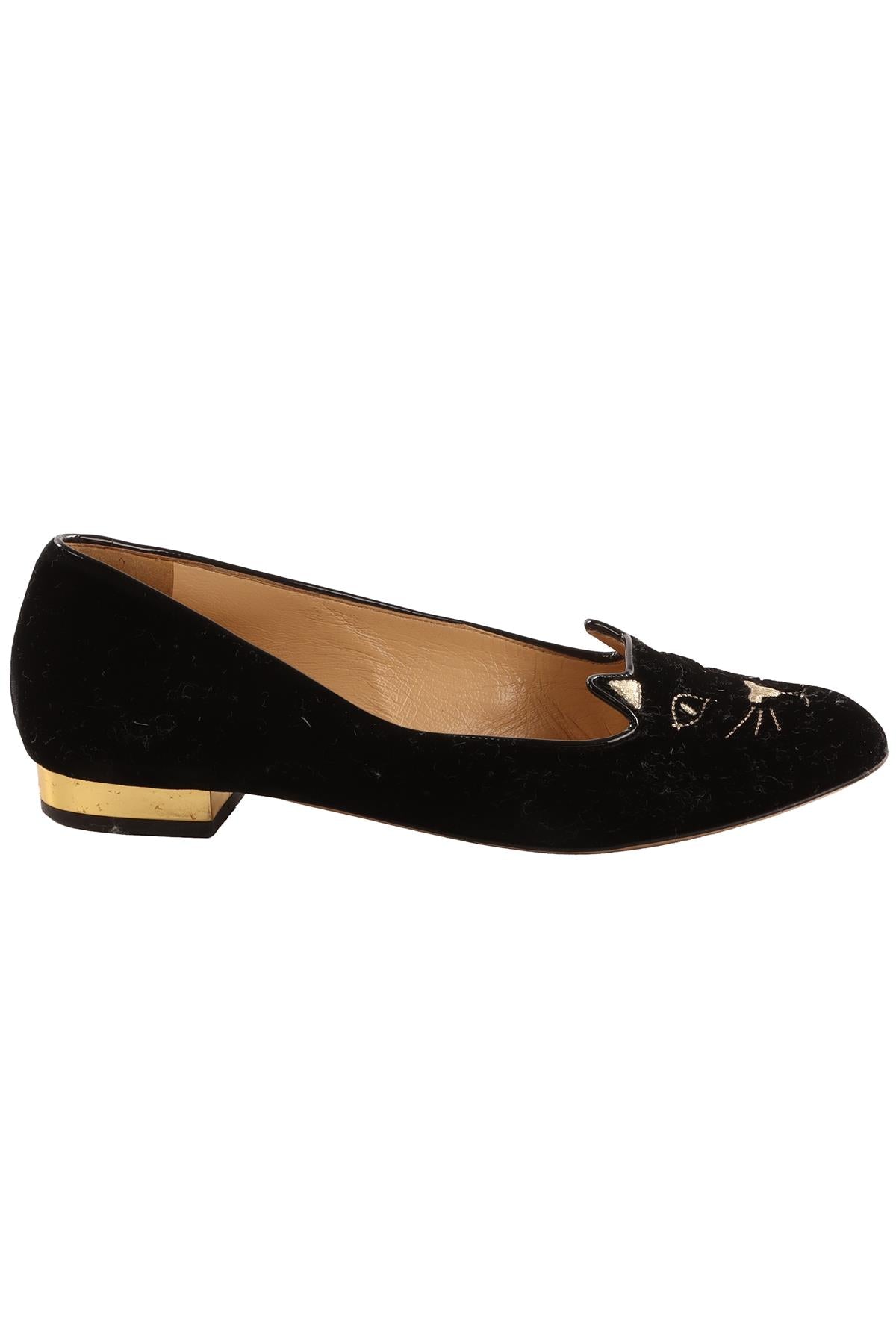 CHARLOTTE OLYMPIA BLACK VELVET BALLET FLATS EU 37.5 UK 4.5
