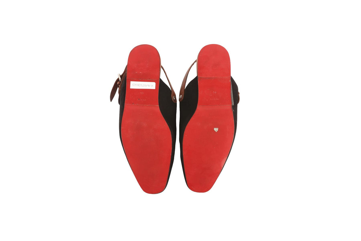 CHRISTIAN LOUBOUTIN BLACK MEN'S SUEDE SLINGBACK MULES EU 44 UK 10 US 11