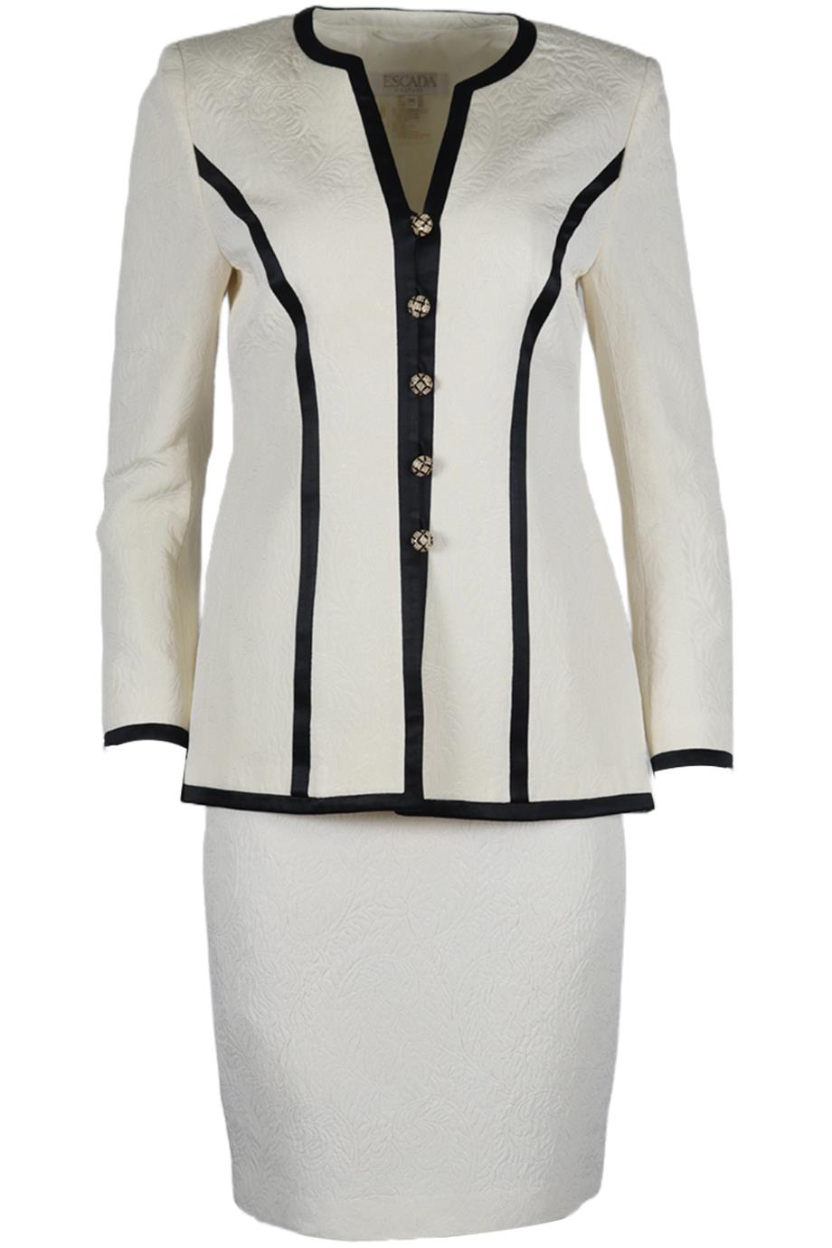 ESCADA COUTURE MATELASSE WOOL BLEND BLAZER AND SKIRT SET DE 38 UK 12