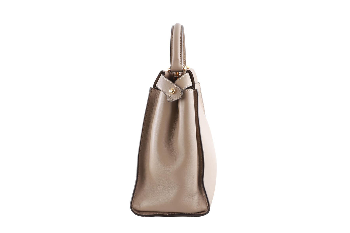 FENDI TAUPE PEEKABOO MEDIUM LEATHER TOTE BAG
