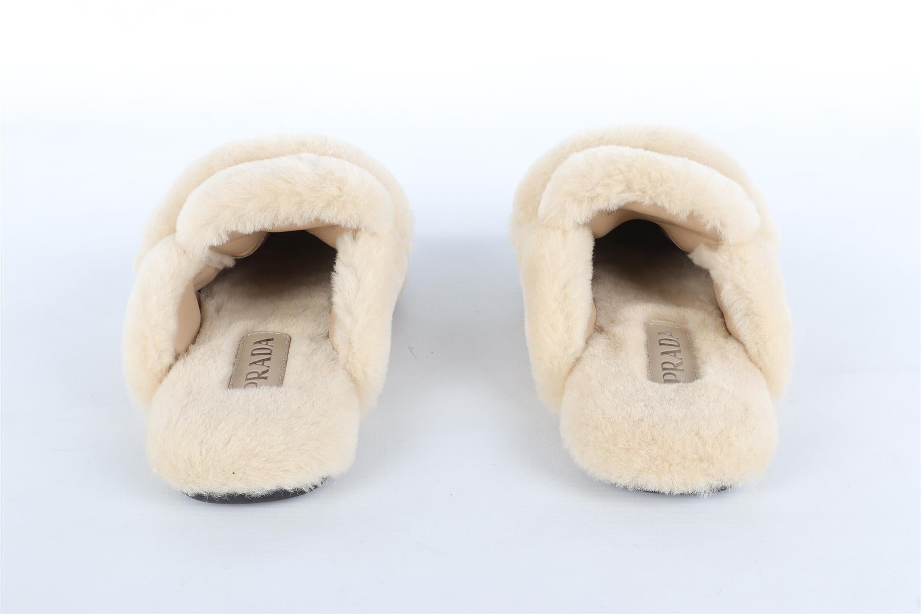 PRADA BEIGE SHEARLING MULES EU 38.5 UK 5.5 US 8.5