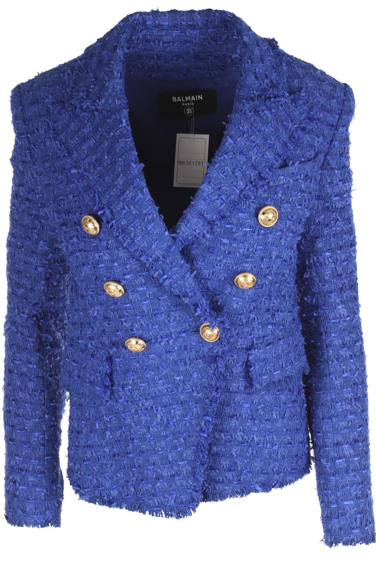 BALMAIN BLUE TWEED BLAZER FR 36 UK 8