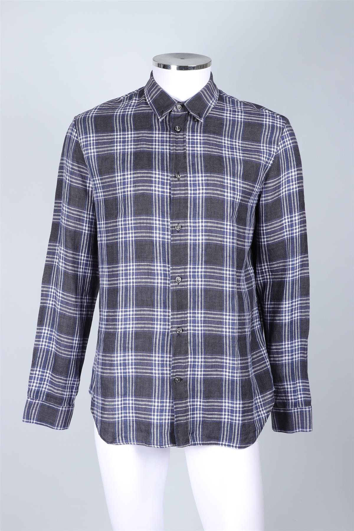 MAISON MARGIELA BLUE CHECKED LINEN SHIRT FR 52 UK/US 42