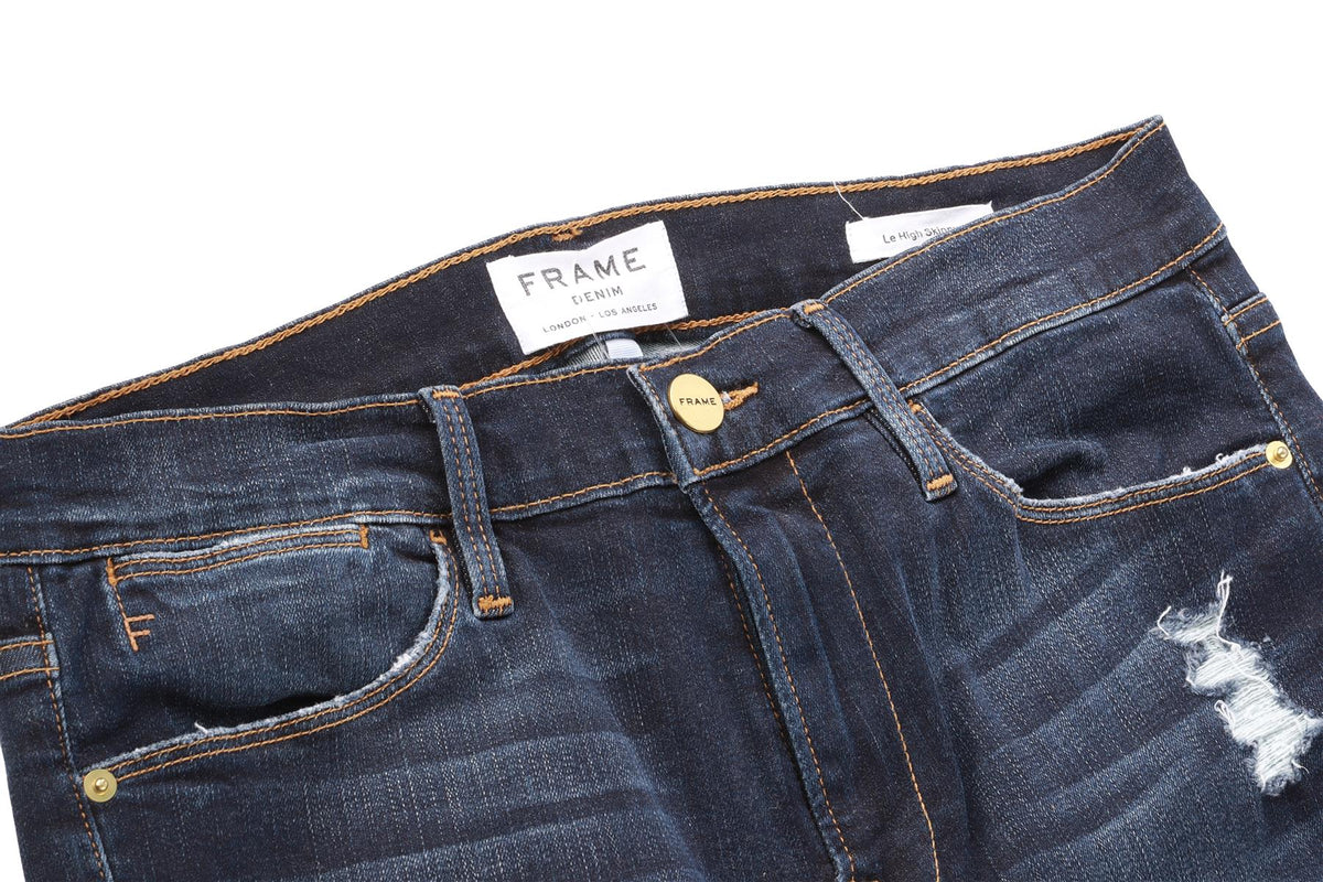 FRAME NAVY COTTON HIGH WAISTED JEANS W29 UK 10-12