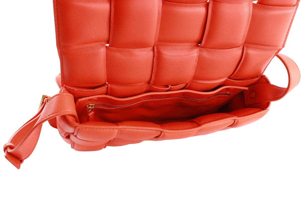ORANGE CASSETTE INTRECCIATO LEATHER SHOULDER BAG