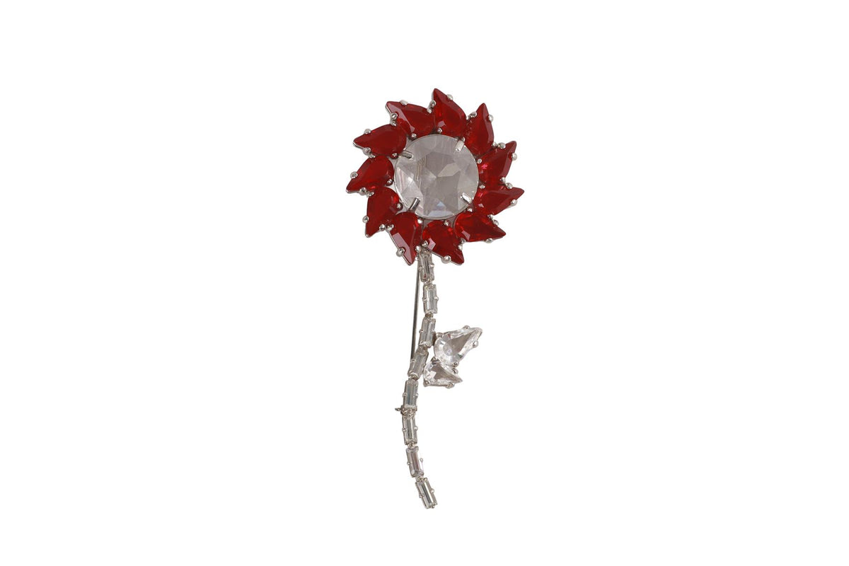 PRADA RED FLOWER CRYSTAL BROOCH