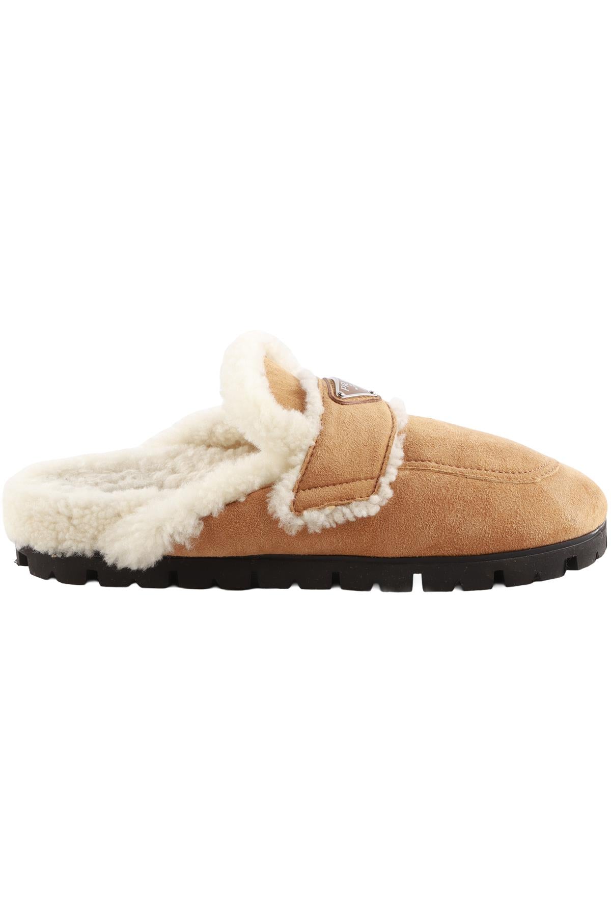 PRADA TAN SHEARLING AND SUEDE MULES EU 38 UK 5 US 8