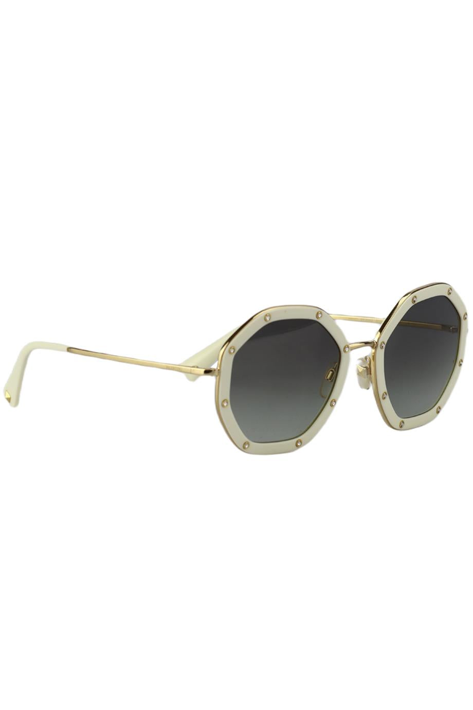VALENTINO HEXAGON FRAME ACETATE AND GOLD TONE SUNGLASSES