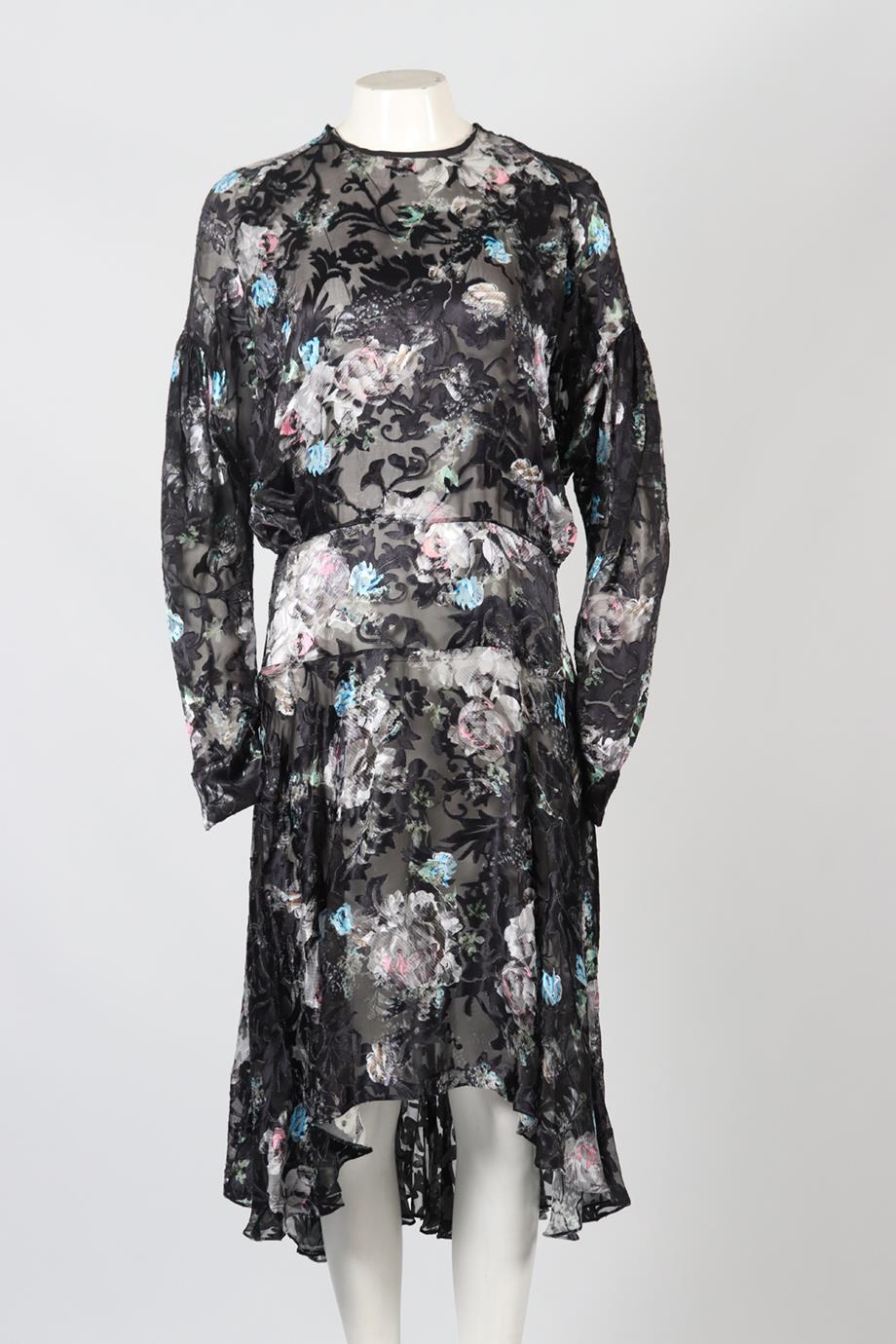 PREEN BY THORNTON BREGAZZI FLORAL PRINT SATIN MIDI DRESS LARGE