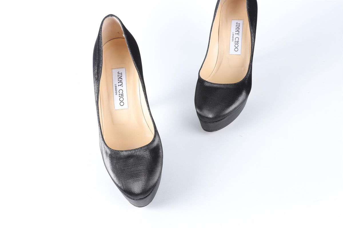JIMMY CHOO BLACK FABRIC PLATFORM PUMPS EU 37 UK 4 US 7