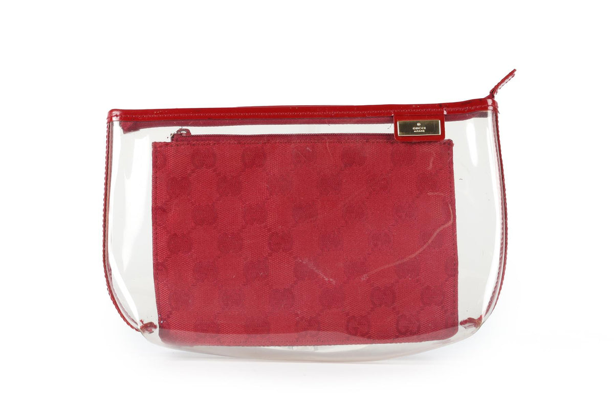 GUCCI RED GG CANVAS AND PVC 2 IN 1 COSMETIC POUCH