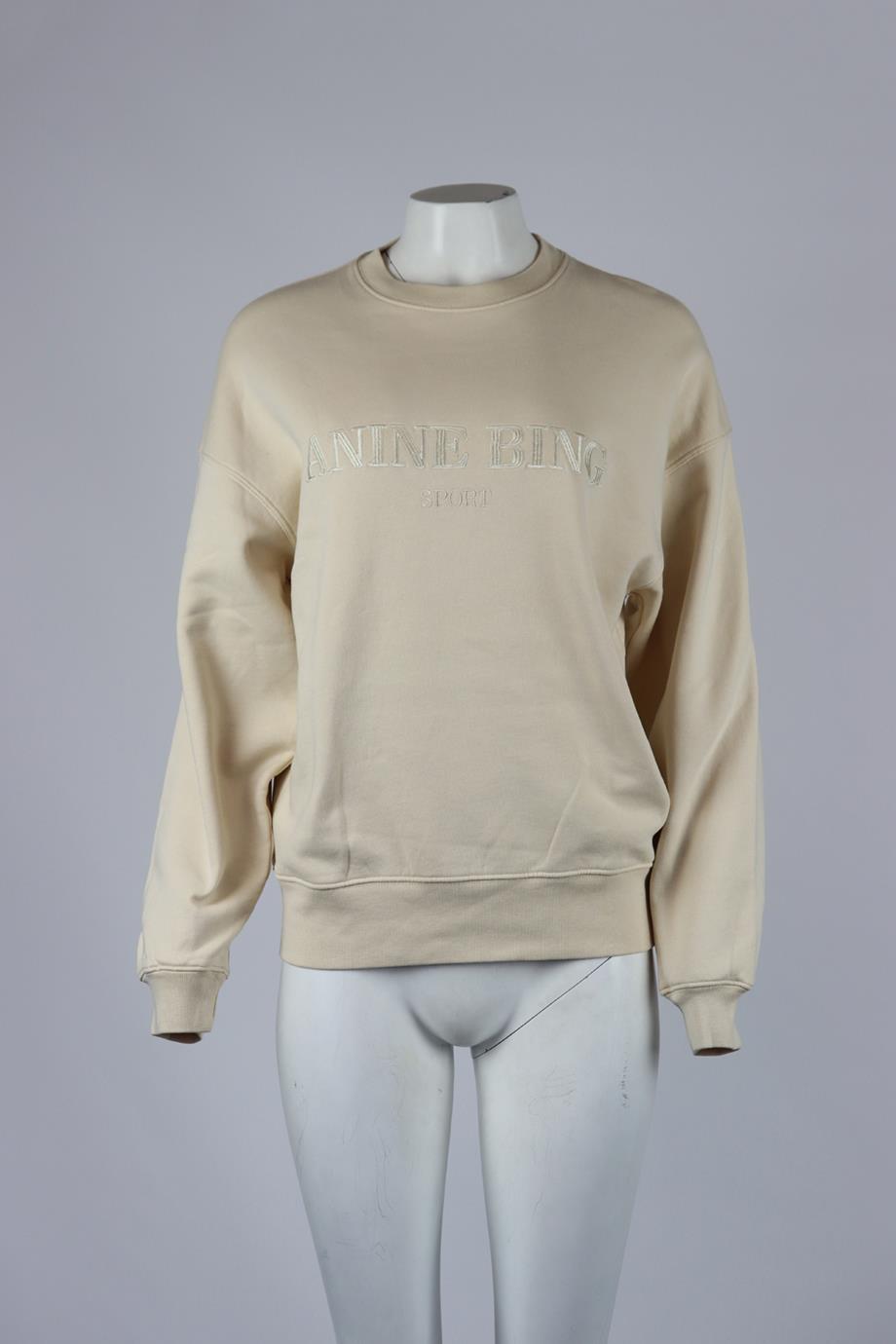 ANINE BING EMBROIDERED COTTON JERSEY SWEATSHIRT SMALL