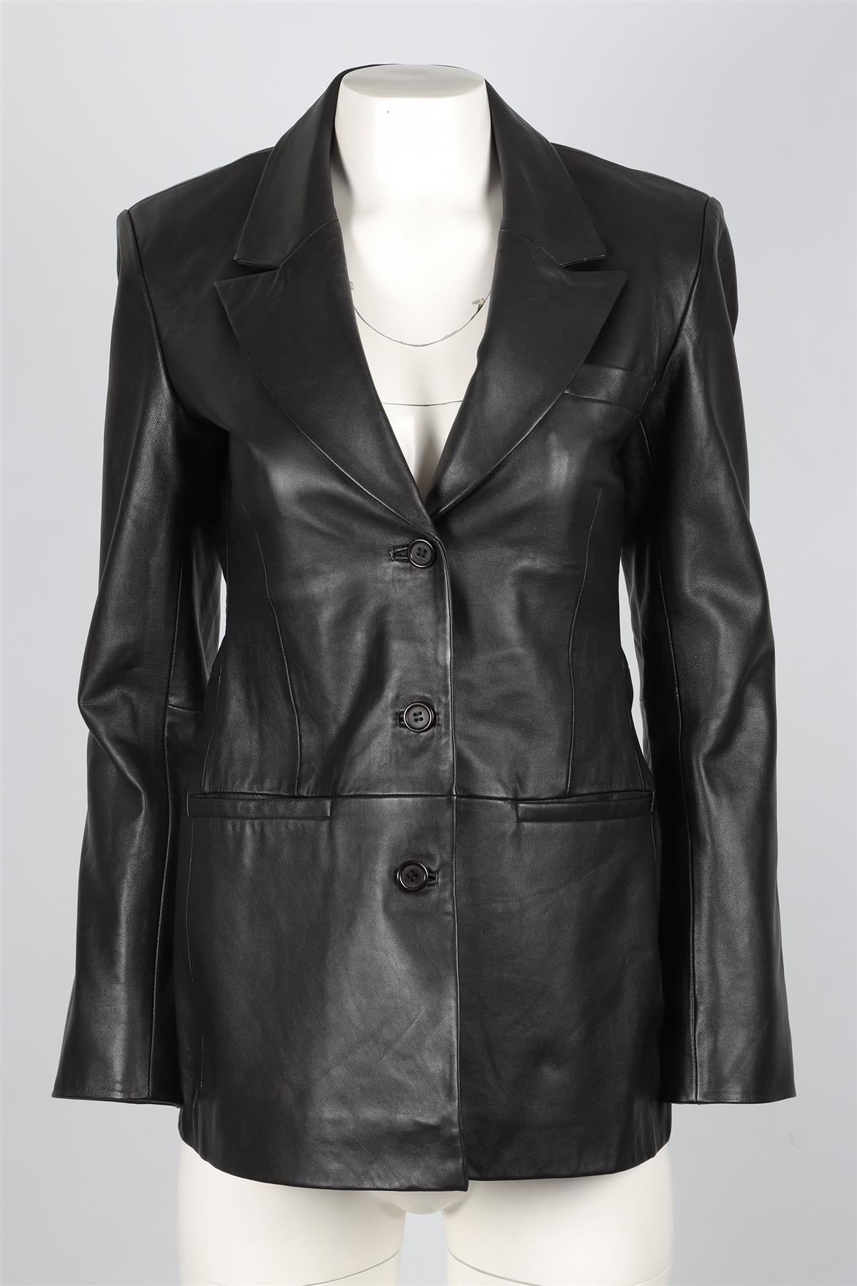 REFORMATION + VEDA BLACK LEATHER BLAZER SMALL