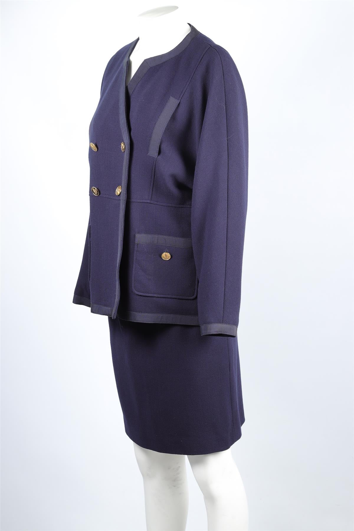 CHANEL NAVY 1986 WOOL SKIRT SUIT