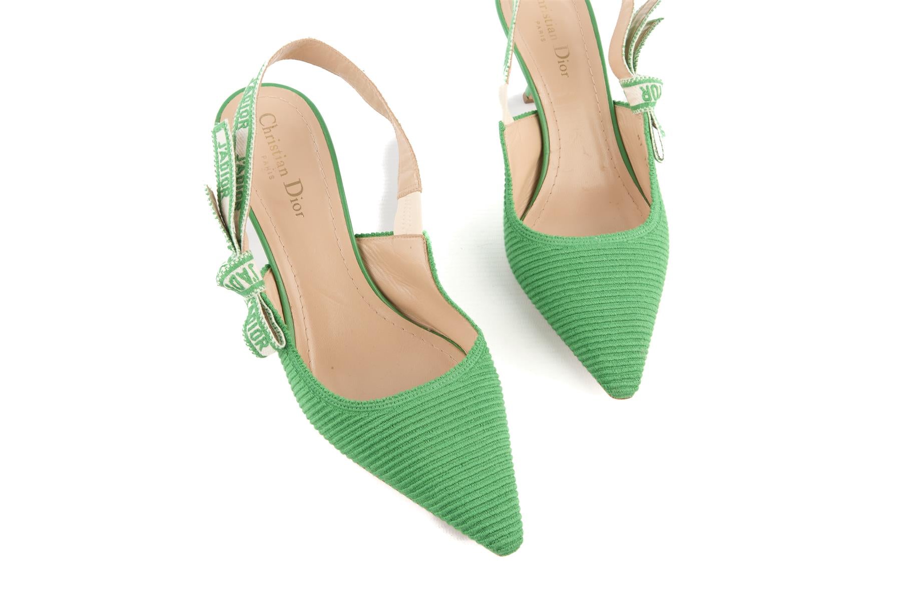 CHRISTIAN DIOR GREEN J'ADIOR CORDUROY SLINGBACK PUMPS EU 40 UK 7 US 10