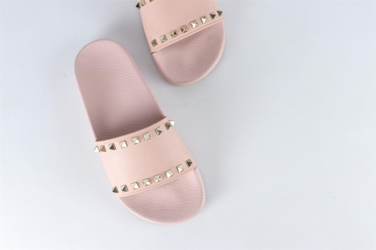 VALENTINO GARAVANI PINK ROCKSTUD RUBBER SLIDES EU 38 UK 5 US 8