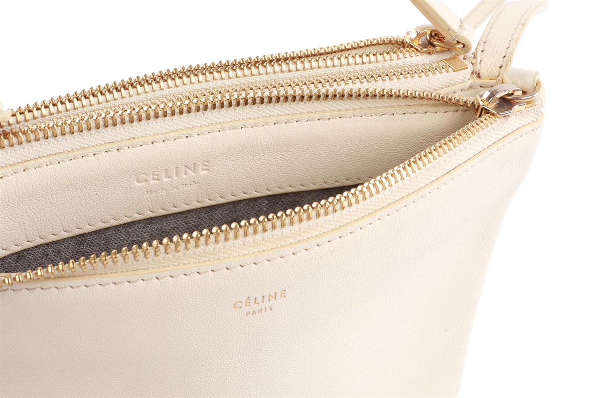 CELINE WHITE TRIO LEATHER CROSSBODY BAG