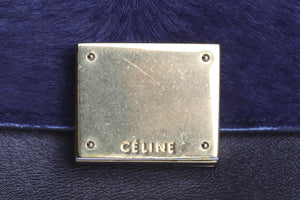 CELINE NAVY TRAPEZE MEDIUM CALF HAIR AND LEATHER TOTE BAG