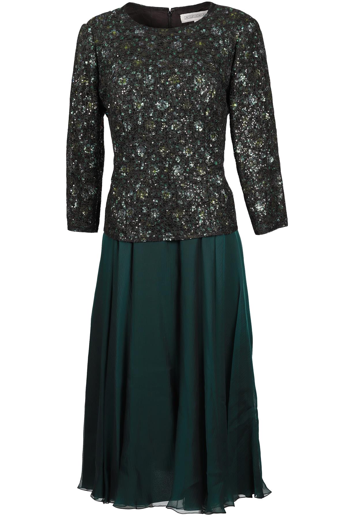 JACQUES AZAGURY GREEN CRYSTAL AND SILK MIDI DRESS UK 12