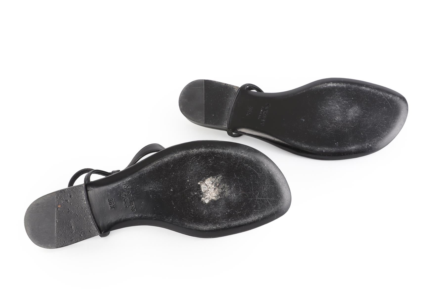 SAINT LAURENT BLACK CASSANDRA LEATHER SANDALS EU 38.5 UK 5.5 US 8.5
