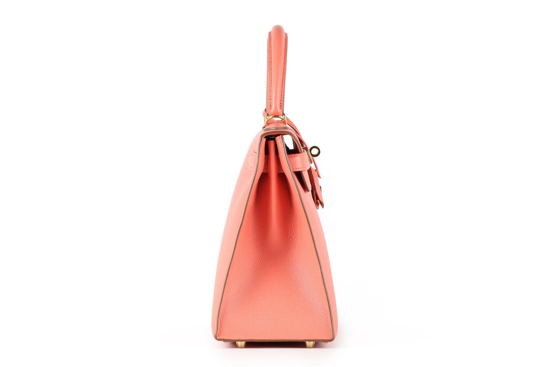 HERMÈS PINK 2014 KELLY SELLIER 28 CM EPSOM LEATHER BAG IN FLAMINGO