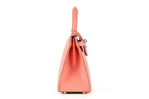 HERMÈS PINK 2014 KELLY SELLIER 28 CM EPSOM LEATHER BAG IN FLAMINGO